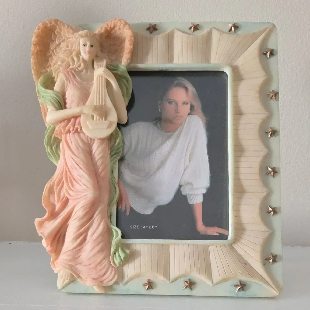 Angel Figurine Photo Frame - Cream and Pink
